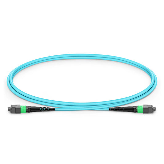 1m (3ft) MTP® Jumper, MTP®-16 APC (Female) to MTP®-16 APC (Female), 16 Fibers, Multimode (OM3), Plenum (OFNP), 0.35dB Max, Crossover, Aqua