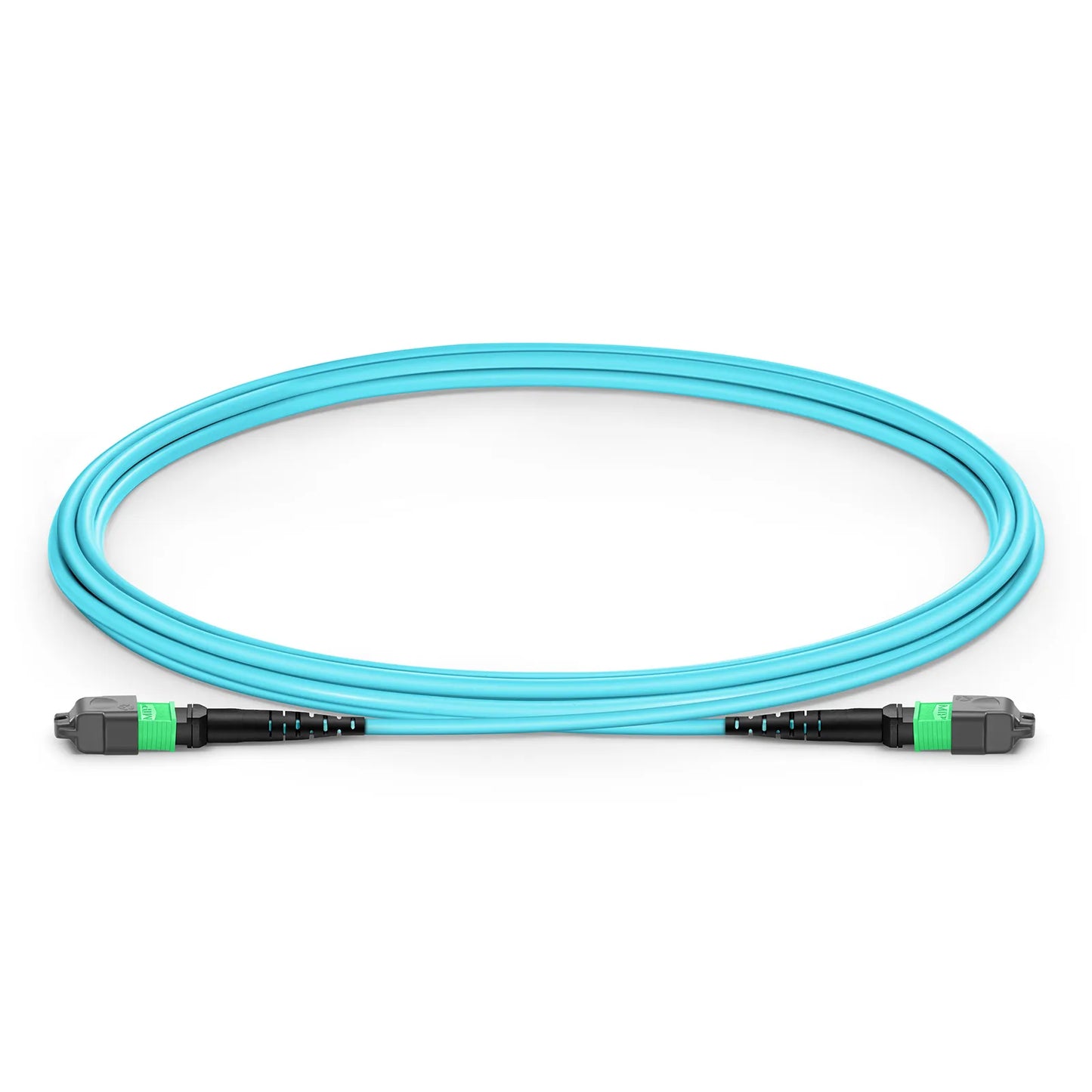 2m (7ft) MTP® Jumper, MTP®-16 APC (Female) to MTP®-16 APC (Female), 16 Fibers, Multimode (OM3), Plenum (OFNP), 0.35dB Max, Crossover, Aqua