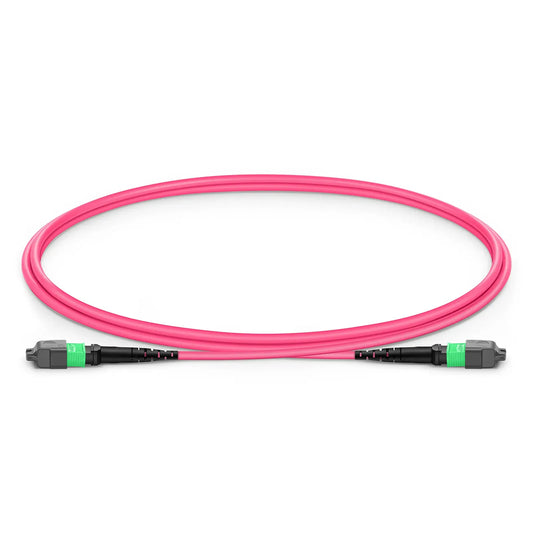 1m (3ft) MTP® Jumper, MTP®-16 APC (Female) to MTP®-16 APC (Female), 16 Fibers, Multimode (OM4), Dual Rated (OFNR/LSZH), 0.35dB Max, Crossover, Magenta