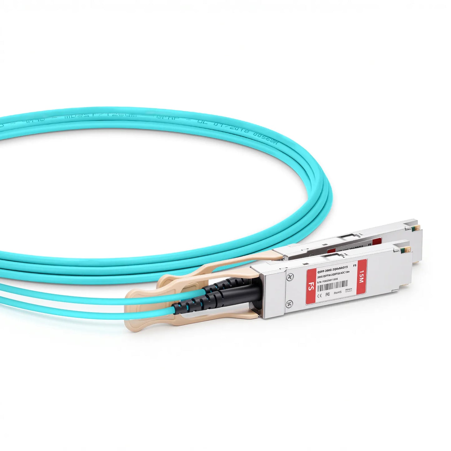 15m (49ft) 200G QSFP56 4 x 50G PAM4 to 2 x 100G QSFP28 4 x 25G NRZ Active Breakout Optical Cable for FS Switches