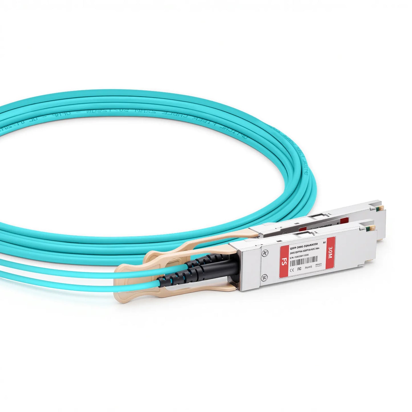 30m (98ft) Arista Networks Compatible 200G QSFP56 4 x 50G PAM4 to 2 x 100G QSFP28 4 x 25G NRZ Active Optical Breakout Cable