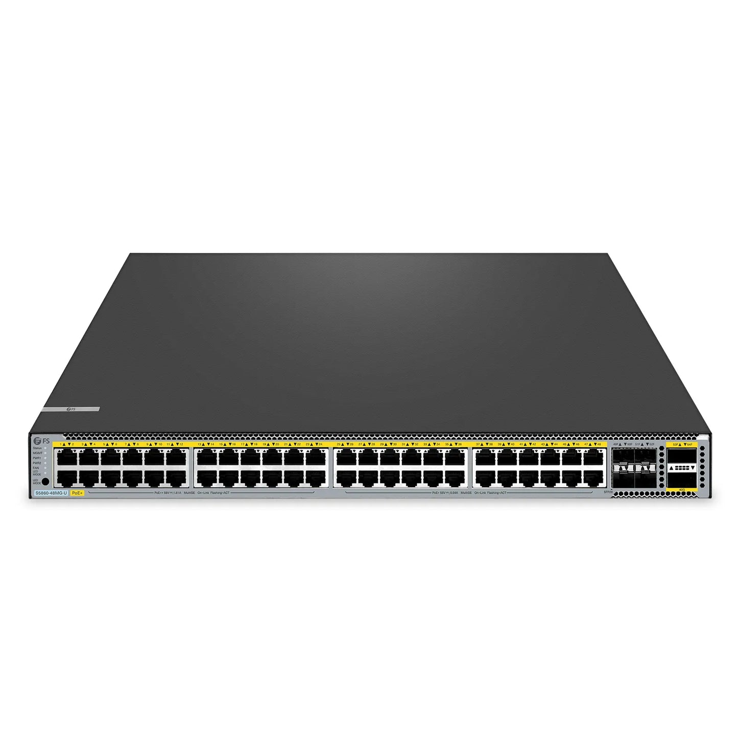 S5860-48MG-U, 48-Port Ethernet L3 PoE++ Switch, 48 x 5GBASE-T/Multi-Gigabit Ports, 4 x 25Gb SFP28 Uplinks, with 2 x 40Gb QSFP+ Uplinks, Support Stacking, Broadcom Chip