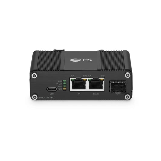 Unmanaged 2 x 10/100/1000Base-T RJ45 to 1 x 100/1000Base-X SFP Gigabit Ethernet PoE+ PD with USB DC Output Media Converter
