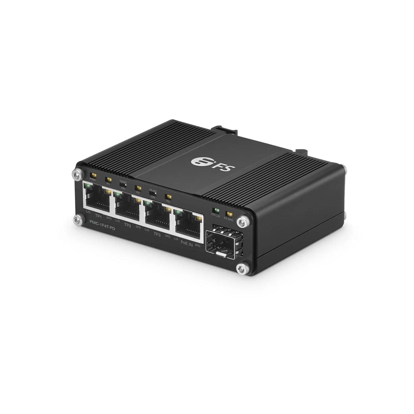 Unmanaged 4 x 10/100/1000Base-T RJ45 to 1 x 100/1000Base-X SFP Gigabit Ethernet PoE++ with PSE and PD Media Converter