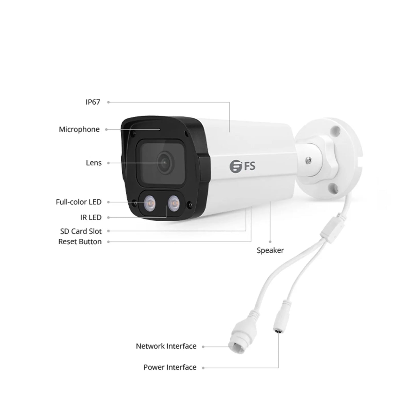 IPC201-8M-B Bullet Camera, with Fixed 2.8mm Lens, 8MP Resolution, Built-in Mic ＆ Speaker, 98ft Night Vision, Smart Person/Vehicle Detection, IP67 PoE Network Camera