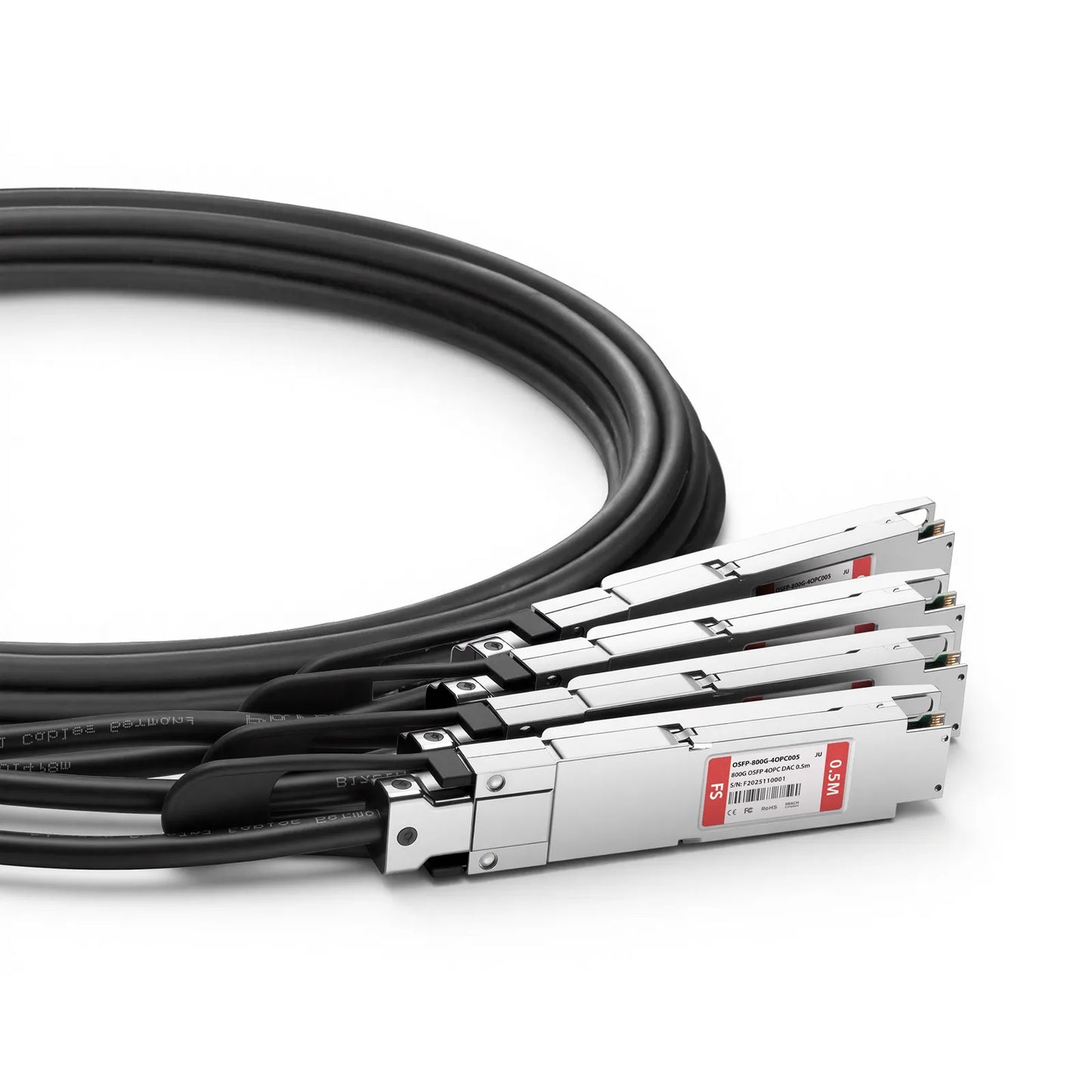 0.5m (2ft) Juniper Networks Compatible 800G OSFP 8 x 100G PAM4 Finned Top to 4 x 200G OSFP 2 x 100G PAM4 Finned Top Passive Direct Attach Copper Breakout Cable