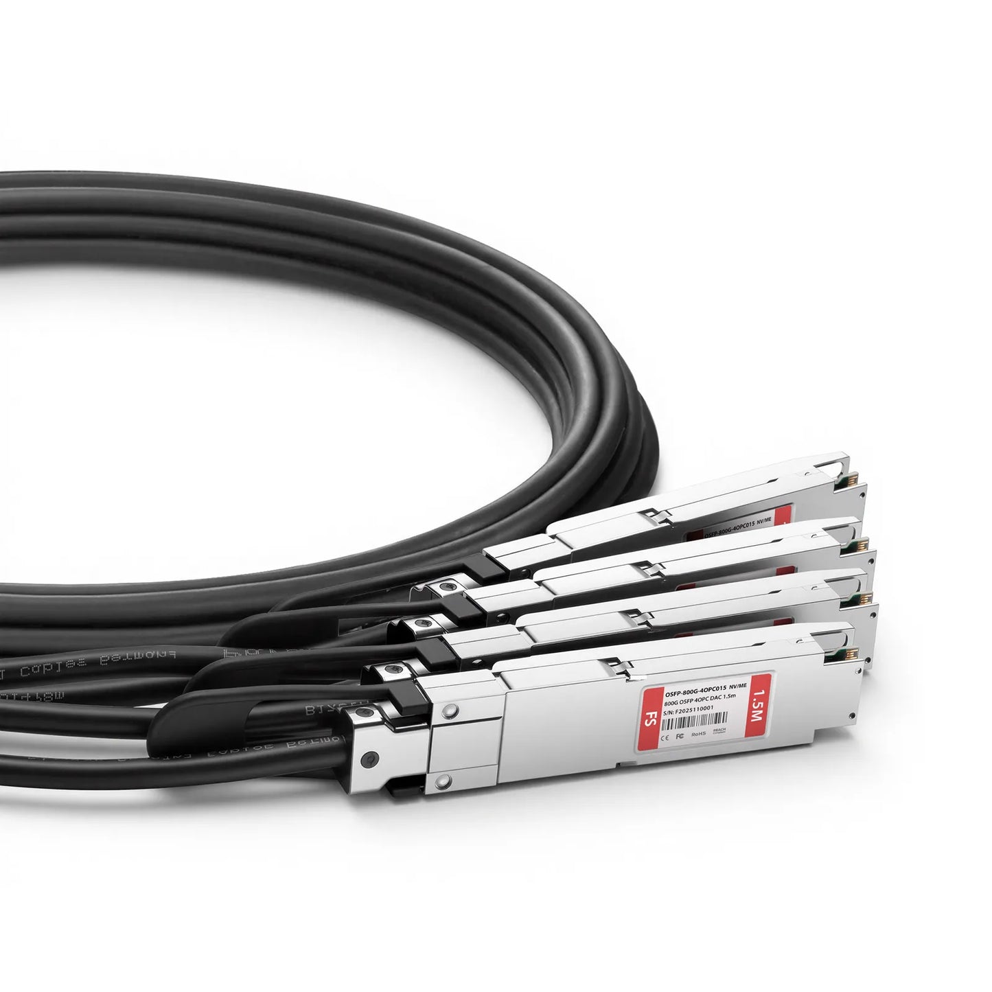 1.5m (5ft) NVIDIA/Mellanox MCP7Y50-N001 Compatible 800G OSFP 8 x 100G PAM4 Finned Top to 4 x 200G OSFP 2 x 100G PAM4 Finned Top Ethernet Passive Direct Attach Copper Breakout Cable