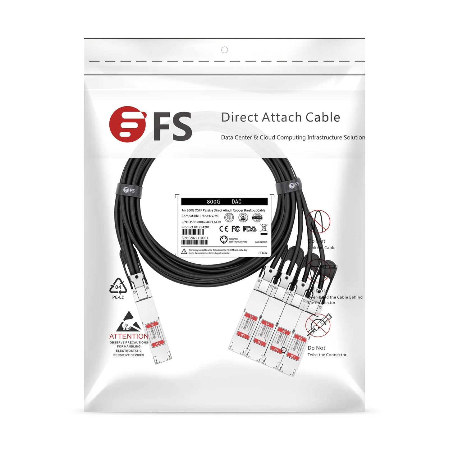 0.5m (2ft) Arista Networks Compatible 800G OSFP 8 x 100G PAM4 Finned Top to 4 x 200G OSFP 2 x 100G PAM4 Finned Top Passive Direct Attach Copper Breakout Cable