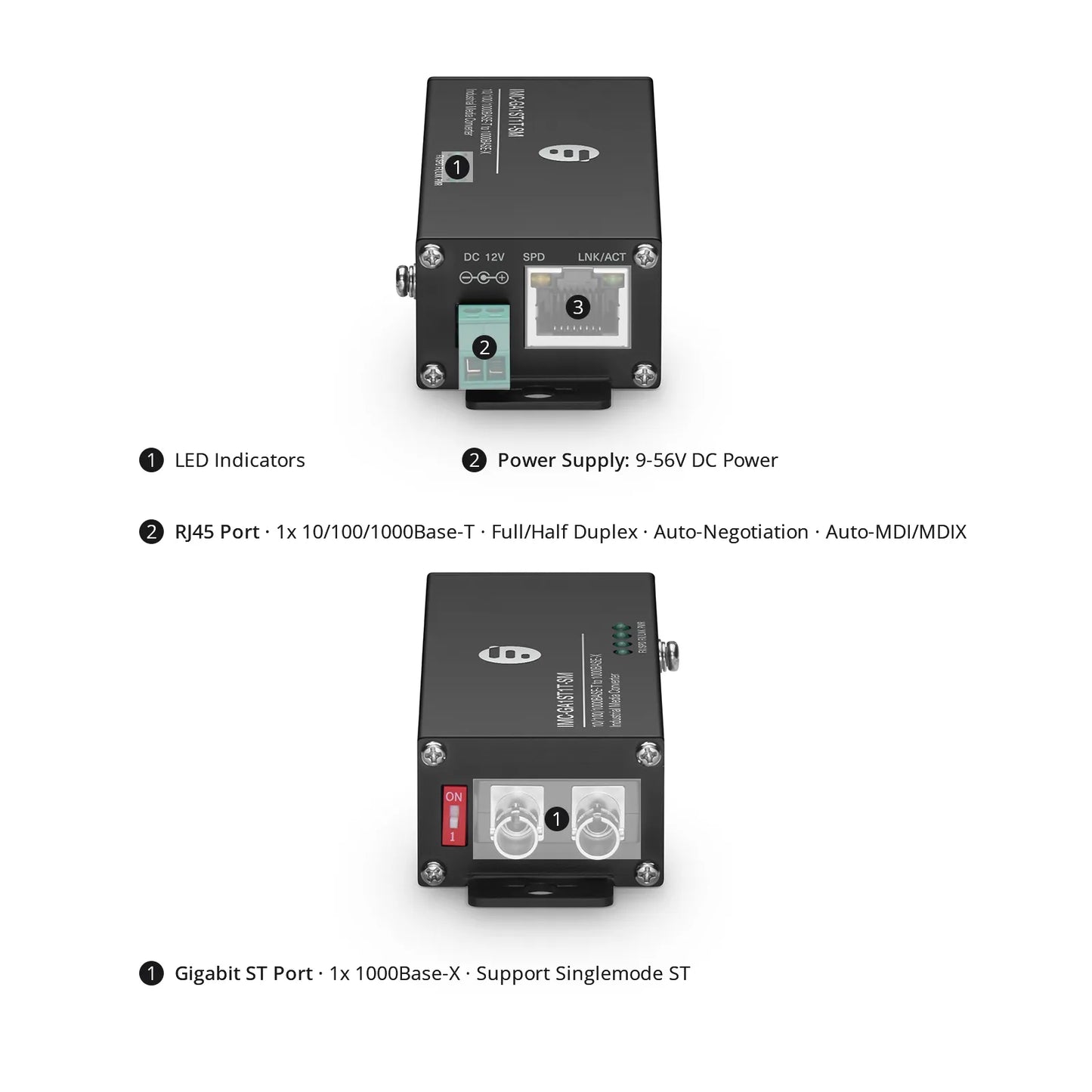 Mini Industrial Unmanaged 1x 10/100/1000Base-T RJ45 to 1x 1000Base-X Single Mode ST 1310nm 20km Gigabit Ethernet Media Converter, British Plug Standard