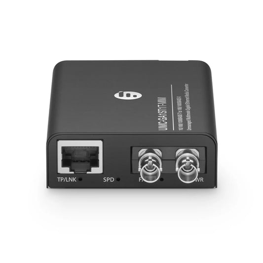 Mini Unmanaged 1x 10/100/1000Base-T RJ45 to 1x 100/1000Base-X Multimode ST 850nm 220/550m Gigabit Ethernet Media Converter, American Plug Standard