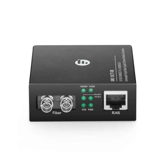 Unmanaged 1x 10/100/1000Base-T RJ45 to 1x 1000Base-X Single Mode ST 1310nm 20km Gigabit Ethernet Media Converter, American Plug Standard