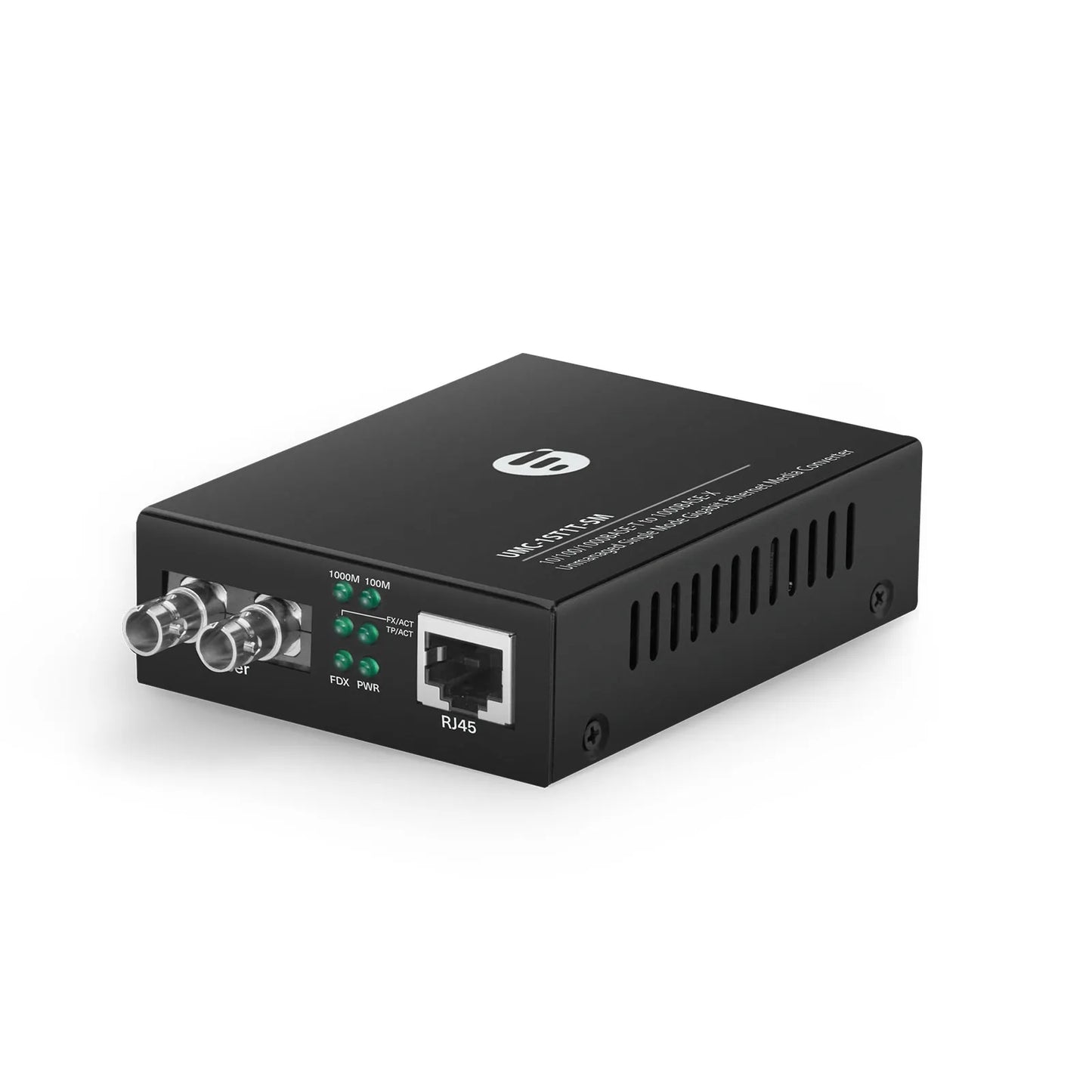 Unmanaged 1x 10/100/1000Base-T RJ45 to 1x 1000Base-X Single Mode ST 1310nm 20km Gigabit Ethernet Media Converter, European Plug Standard