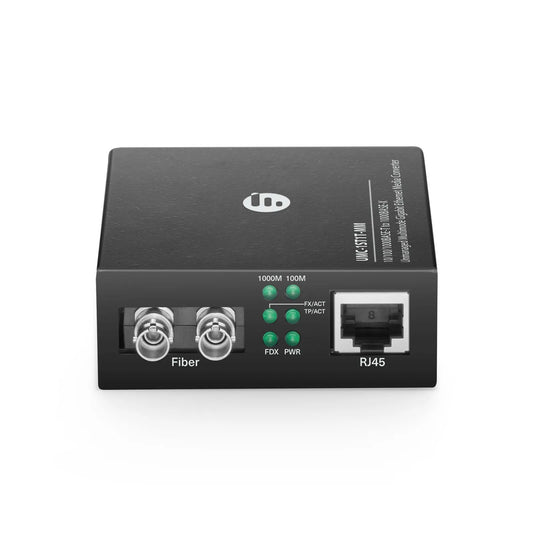 Unmanaged 1x 10/100/1000Base-T RJ45 to 1x 1000Base-X Multimode ST 850nm 220/550m Gigabit Ethernet Media Converter, British Plug Standard