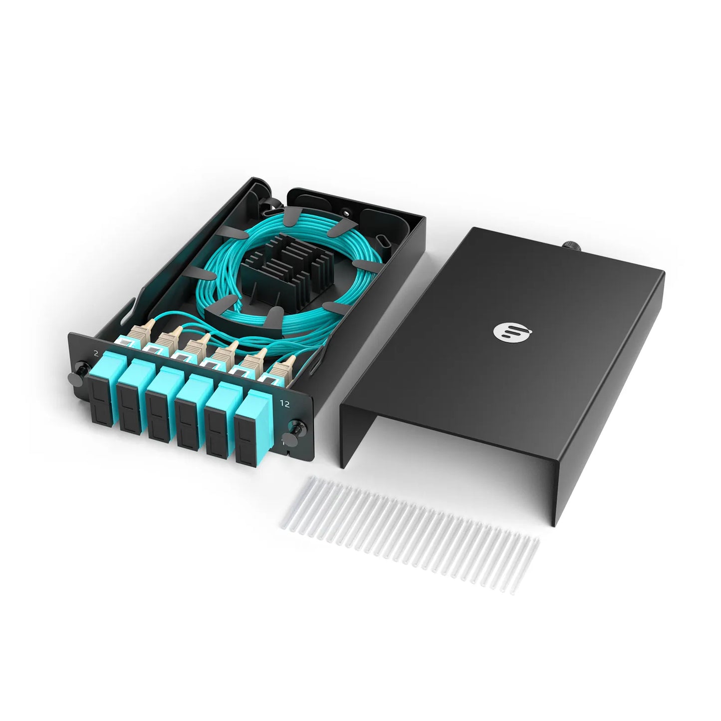 FHD™ SC Splice Cassette with Pigtails, 12 Fibers OM4 Multimode, 6 x SC UPC Duplex (Aqua), 0.3dB Max.