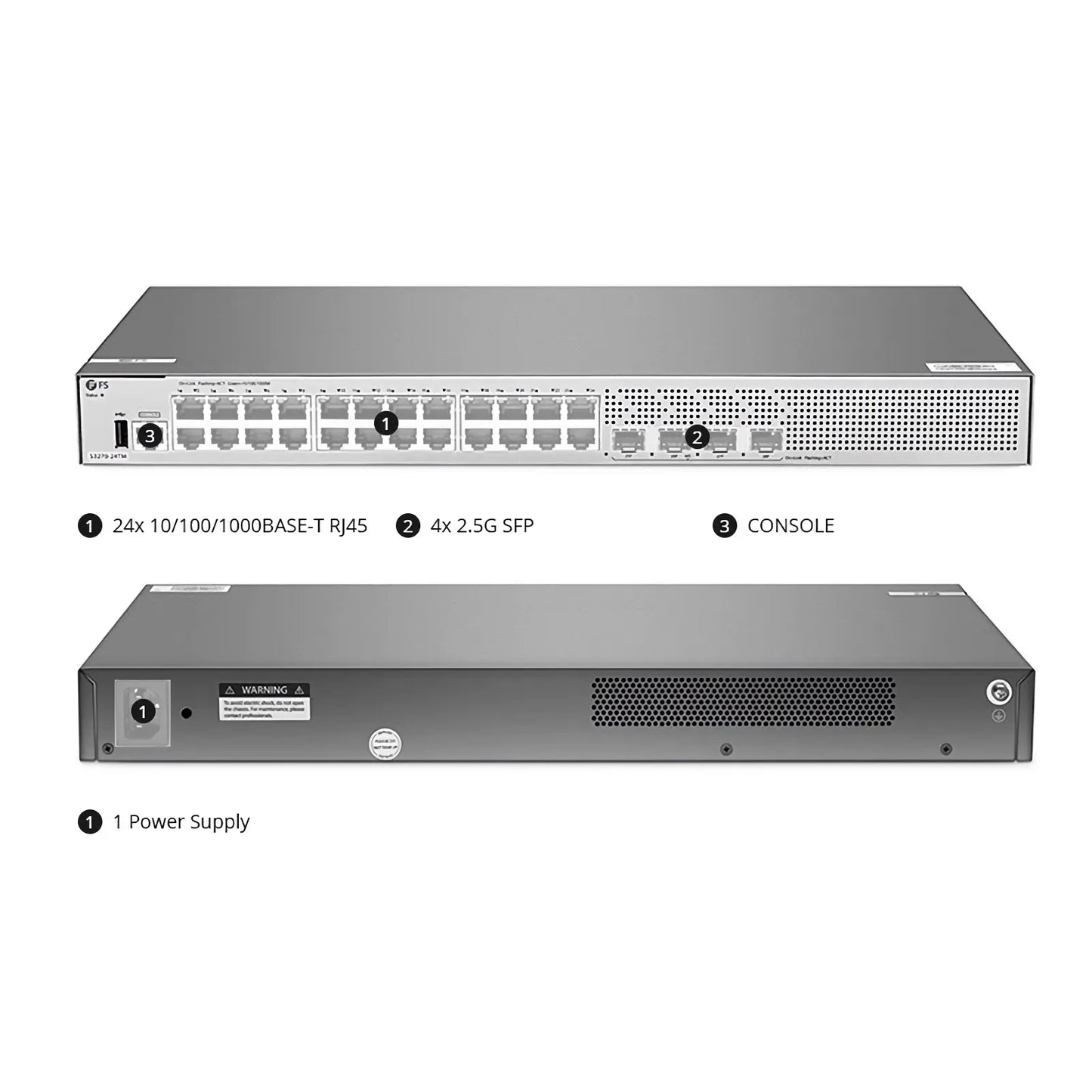 S3270-24TM, 24-Port Gigabit Ethernet L2+ Switch, 24 x Gigabit RJ45, with 4 x 1/2.5Gb SFP Uplinks, Broadcom Chip, Fanless