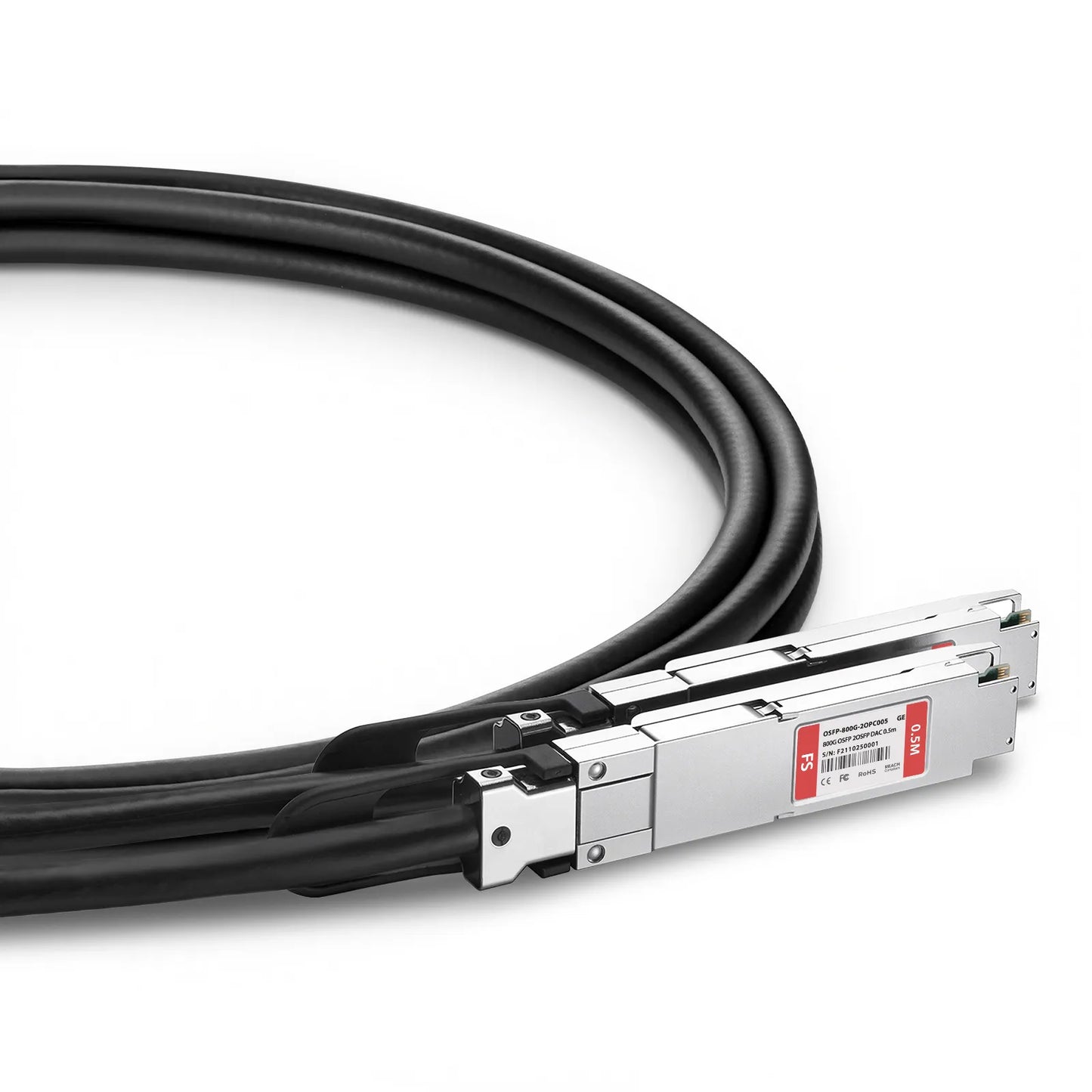 0.5m (2ft) Generic Compatible 800G OSFP 8 x 100G PAM4 Finned Top to 2 x 400G OSFP 4 x 100G PAM4 Finned Top Passive Direct Attach Copper Breakout Cable