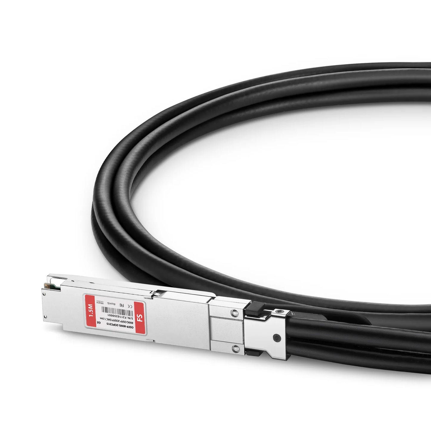1.5m (5ft) Generic Compatible 800G OSFP 8 x 100G PAM4 Finned Top to 2 x 400G OSFP 4 x 100G PAM4 Finned Top Passive Direct Attach Copper Breakout Cable