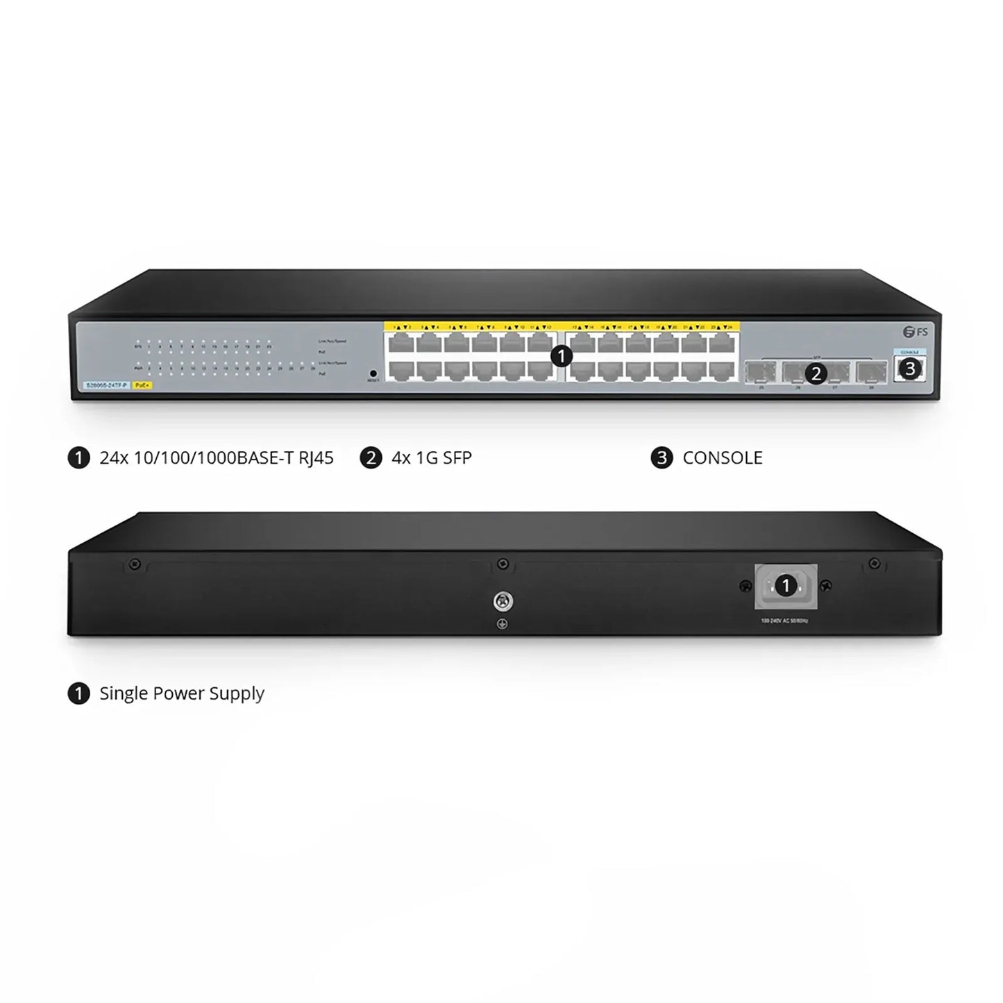 S2805S-24TF-P, 24-Port Gigabit Ethernet L2 Smart Managed PoE+ Switch, 24 x PoE+ Ports @370W, with 4 x 1Gb SFP Uplinks, Realtek Chip