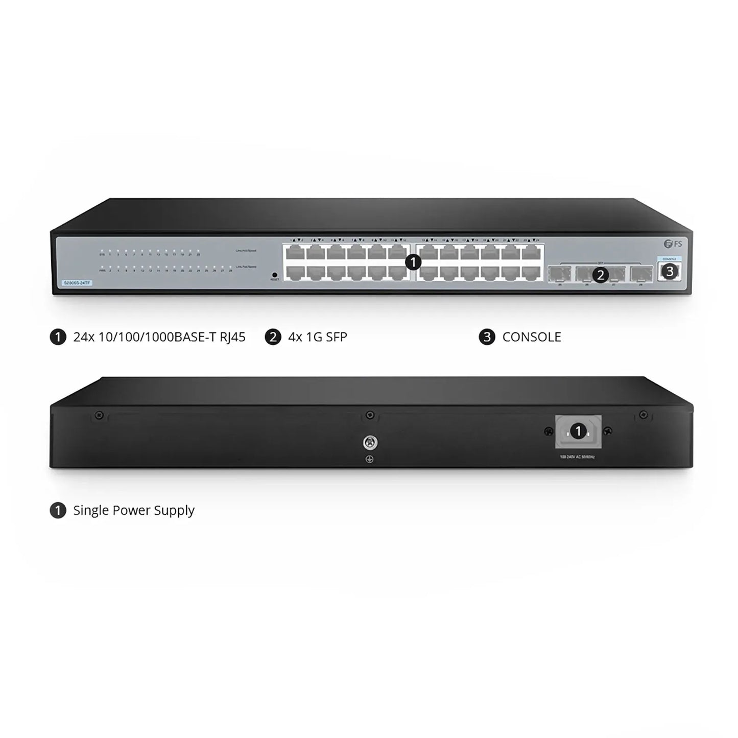 S2805S-24TF, 24-Port Gigabit Ethernet L2 Smart Managed Switch, 24 x Gigabit RJ45, with 4 x 1Gb SFP Uplinks, Fanless