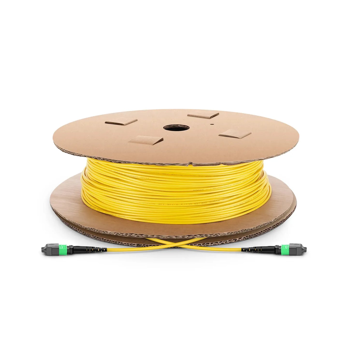 100m (328ft) MTP® Jumper, MTP®-12 APC (Female) to MTP®-12 APC (Female), 12 Fibers, Single Mode (OS2), Plenum (OFNP), 0.35dB Max, Type B, Yellow, with Spool