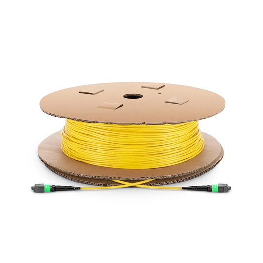 100m (328ft) MTP® Jumper, MTP®-12 APC (Female) to MTP®-12 APC (Female), 12 Fibers, Single Mode (OS2), Plenum (OFNP), 0.35dB Max, Type B, Yellow, with Spool