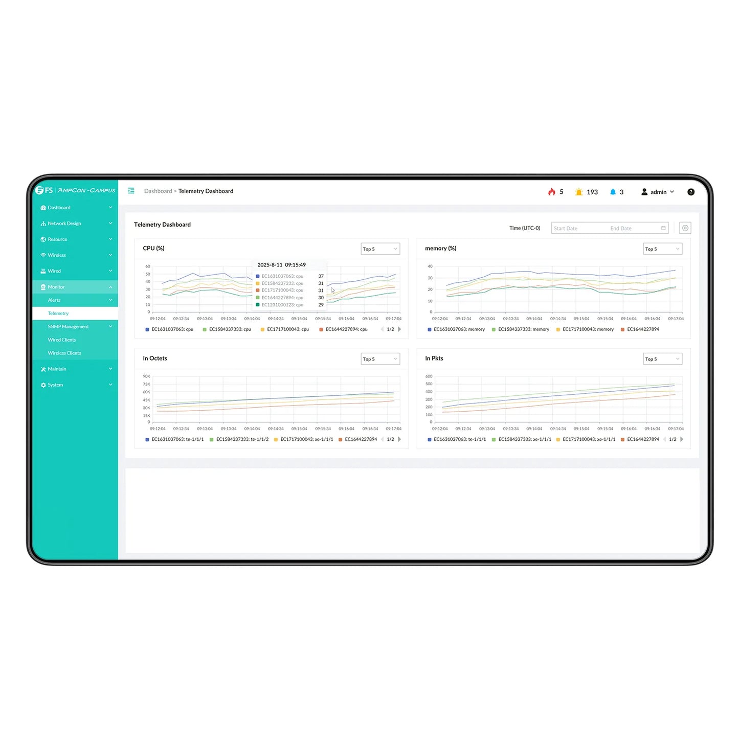 AmpCon-Campus Management Platform 1/3/5-Year Subscription with Support Service for PicOS® Enterprise Switches, Support Remote Deployment and Automate Network Management