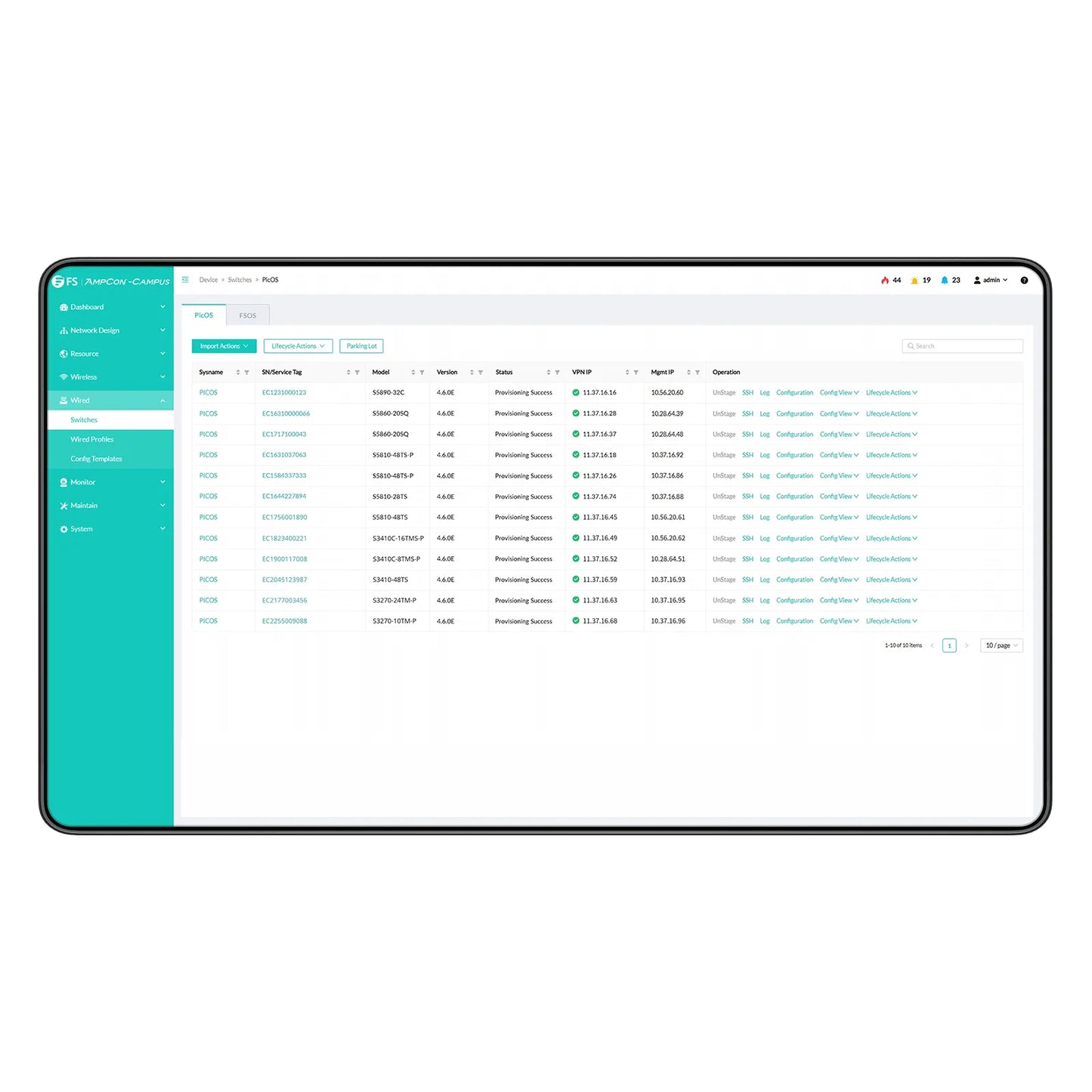 AmpCon-Campus Management Platform 1/3/5-Year Subscription with Support Service for PicOS® Enterprise Switches, Support Remote Deployment and Automate Network Management