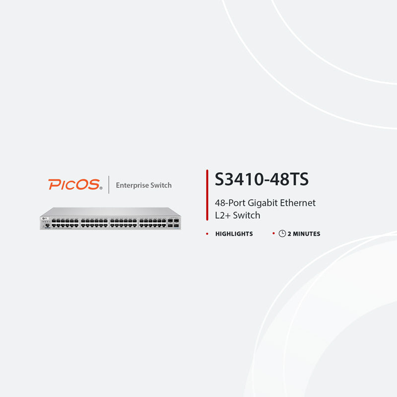 S3410-48TS, 48-Port Gigabit Ethernet L2+ Switch, 48 x Gigabit RJ45, with 4 x 10Gb SFP+ Uplinks, PicOS®, Support MLAG, Broadcom Chip