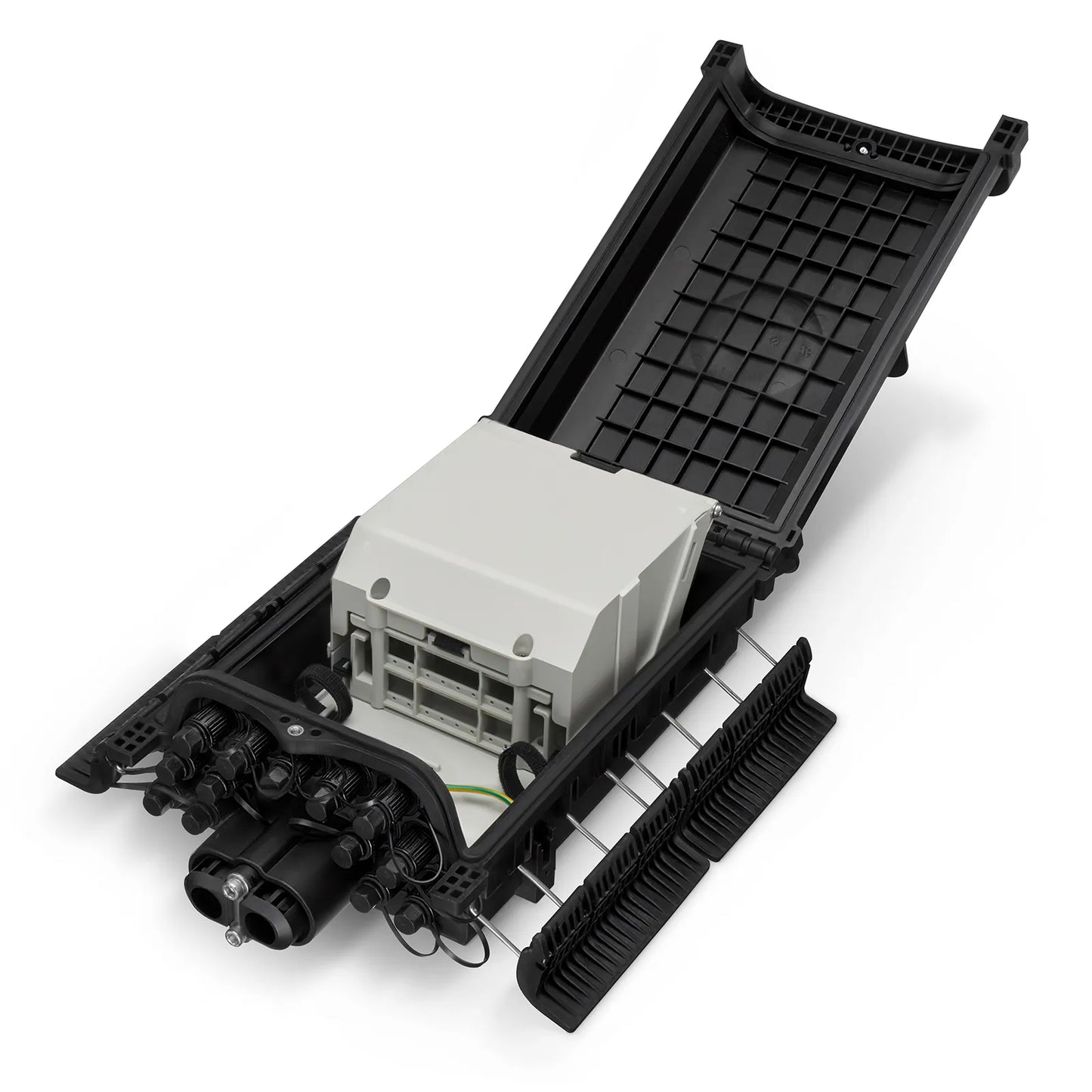 Fully Pre-Terminated Fiber Distribution Hub Box for Quick ODN, 1 Uncut Port, 13 SC/APC Hardened Adapters, Mechanical Seal, Supports 1:2/1:4/1:8 Mini Splitters, PP+GF, IP68, Wall/Pole/Aerial Mount, Indoor/Outdoor