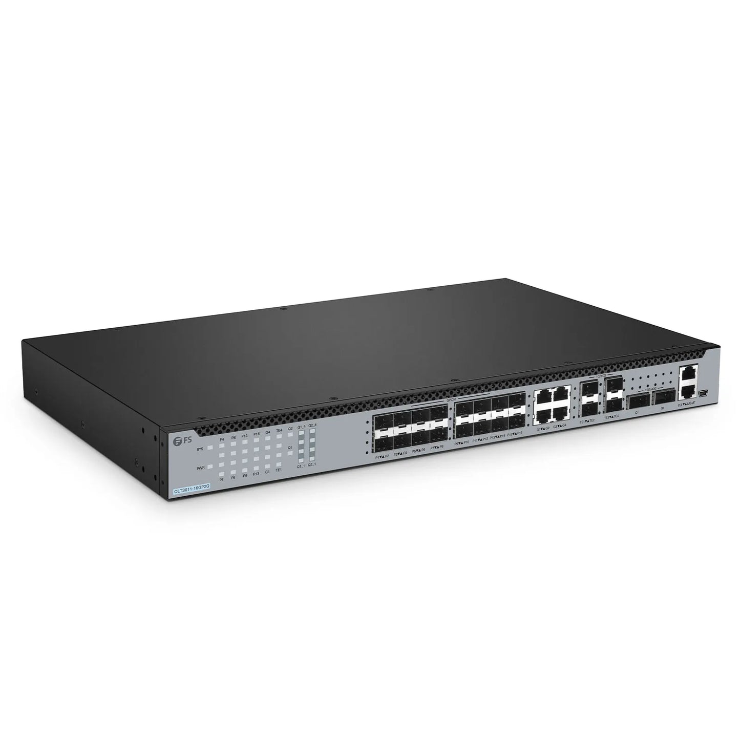 OLT3611-16GP2Q, Layer 3 Feature 16-Port GPON OLT with 4 × Gigabit RJ45, 4 × 10G SFP+ and 2 × 40G QSFP+ Uplink Ports, AC/DC Power Supply