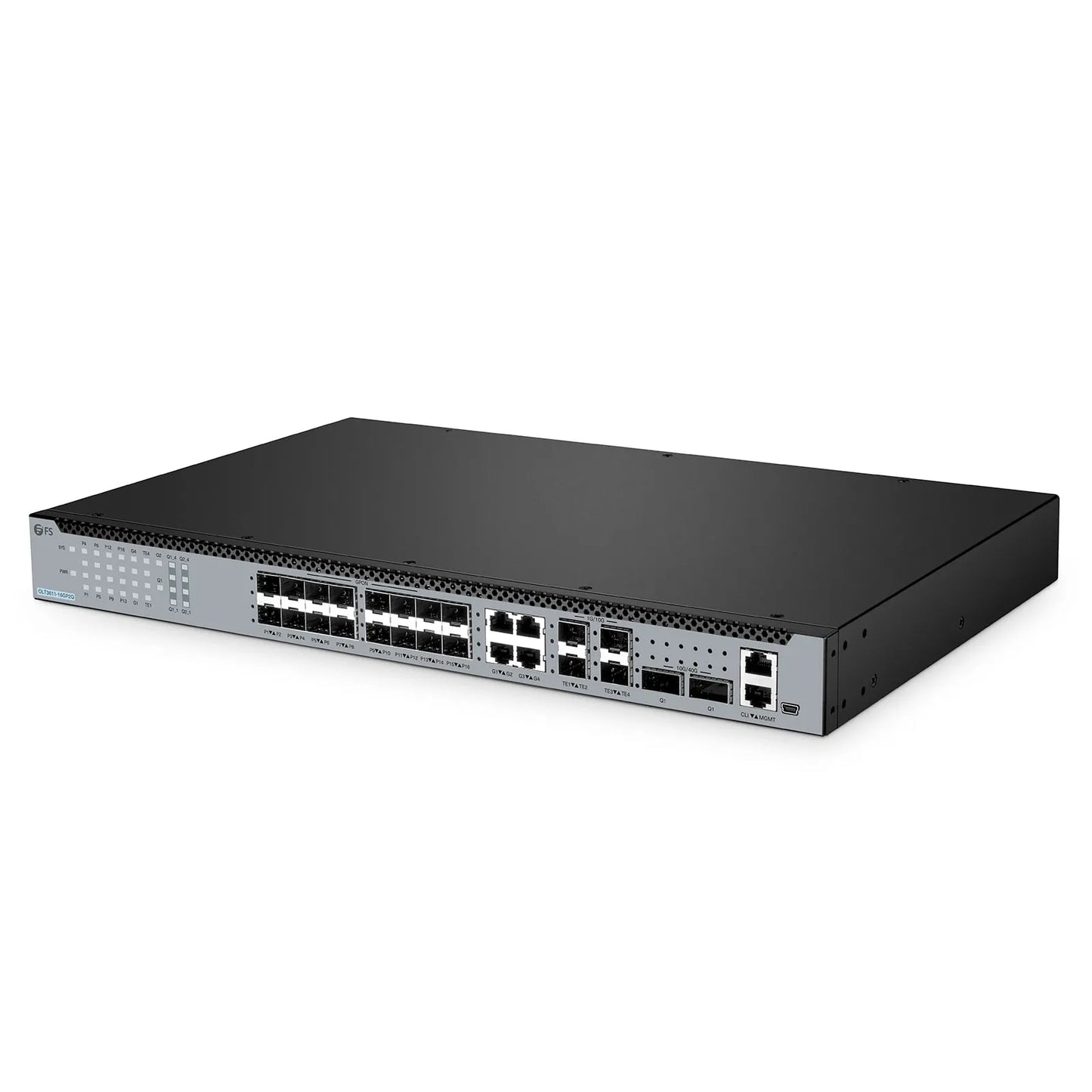 OLT3611-16GP2Q, Layer 3 Feature 16-Port GPON OLT with 4 × Gigabit RJ45, 4 × 10G SFP+ and 2 × 40G QSFP+ Uplink Ports, AC/DC Power Supply