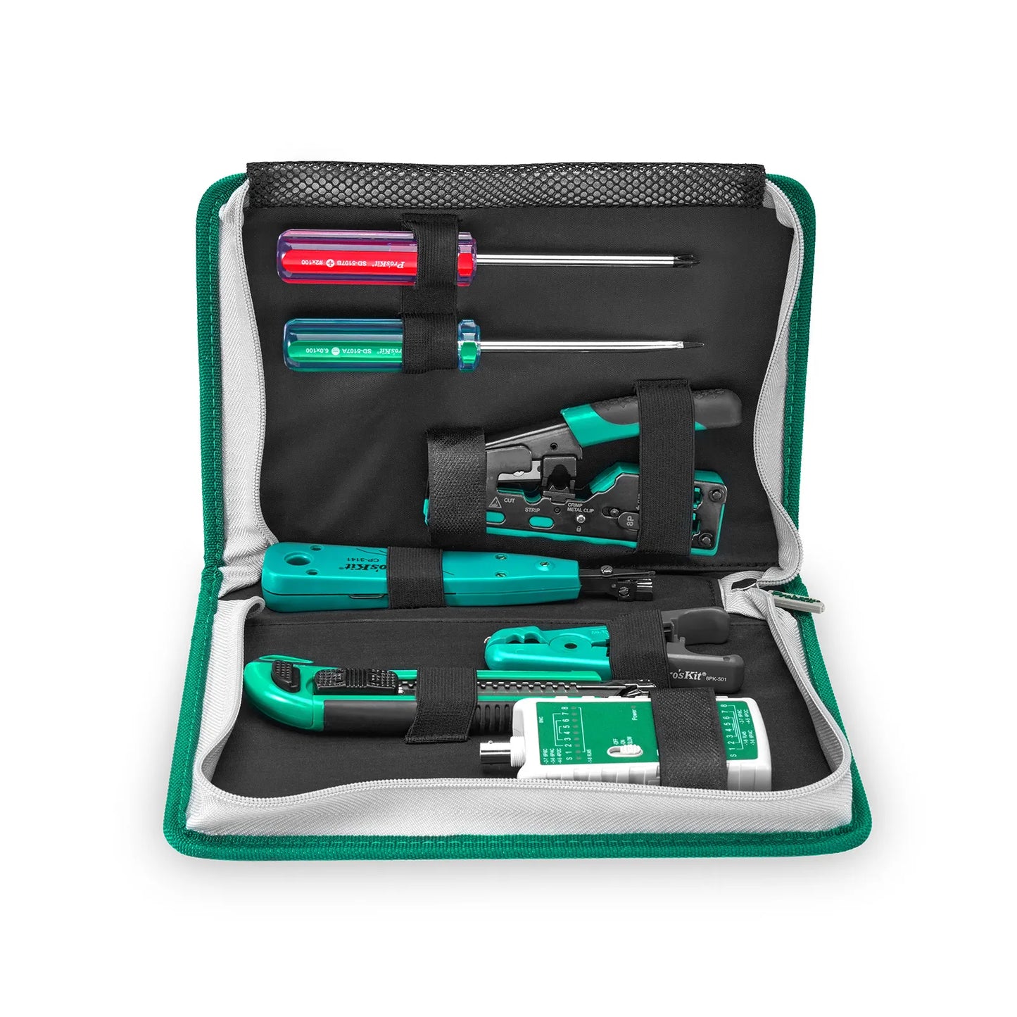 Pro'sKit® 7-in-1 Network Installation Tool Kit with Cable Tester, Crimper, Wire Stripper in Carrying Case