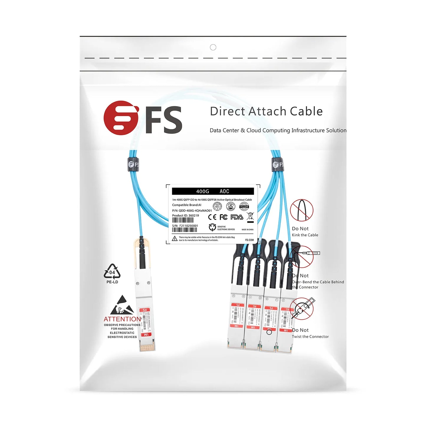 10m (33ft) Arista Networks Compatible 400G QSFP-DD 8 x 50G PAM4 to 4 x 100G QSFP28 4 x 25G NRZ Active Optical Breakout Cable