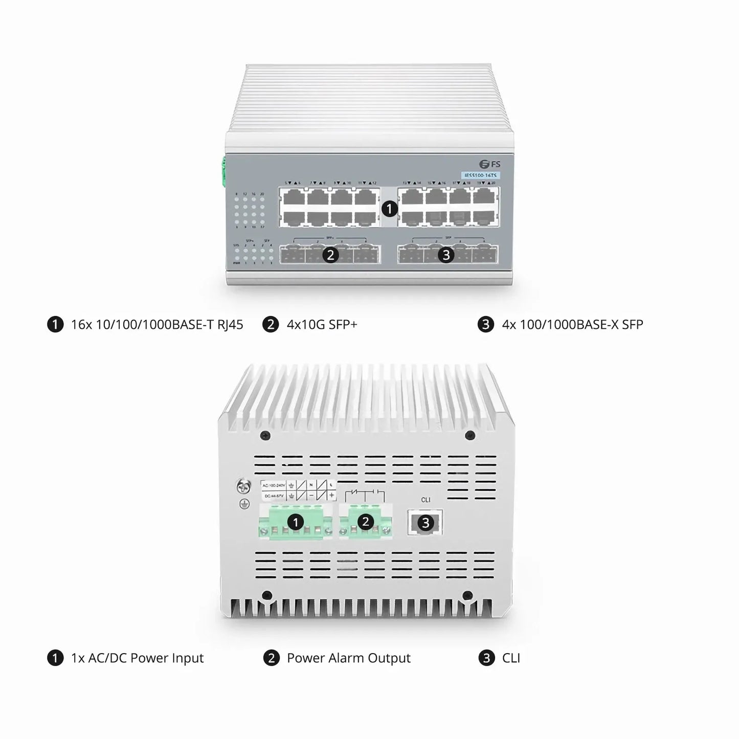 IES5100-16TS, 16-Port Gigabit Ethernet L2+ Managed Industrial Switch, 16 x 10/100/1000BASE-T, with 4 x 1Gb SFP and 4 x 10Gb SFP+, -40 to 75°C Operating Temperature
