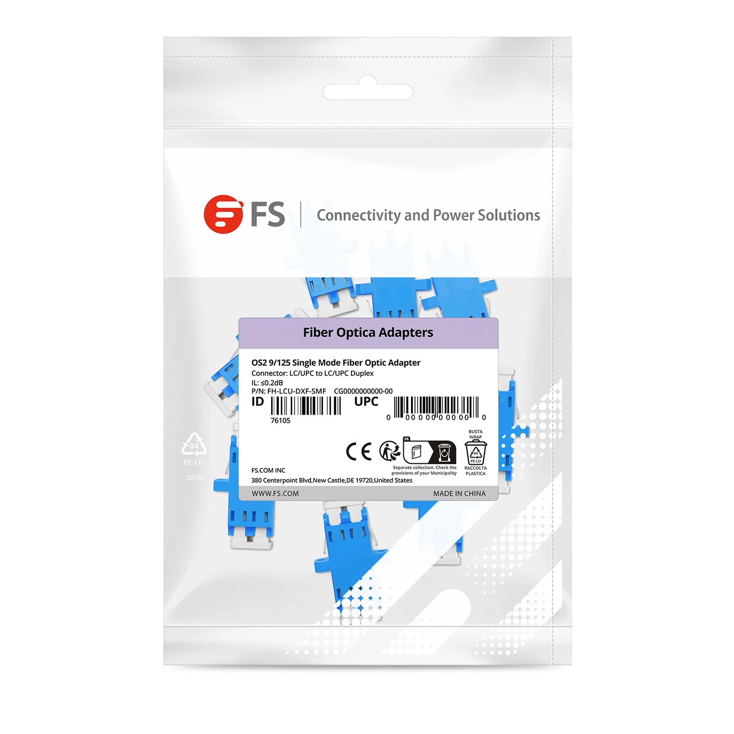 LC/UPC to LC/UPC Duplex OS2 Single Mode SC Footprint Plastic Fiber Optic Adapter/Coupler with Flange (10pcs/pack)