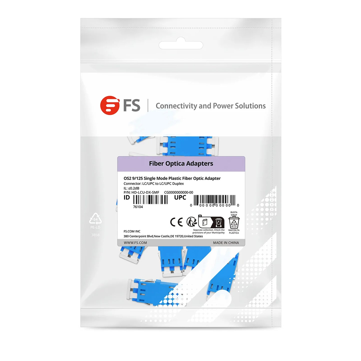 LC/UPC to LC/UPC Duplex OS2 Single Mode SC Footprint Plastic Fiber Optic Adapter/Coupler without Flange (10pcs/Pack)