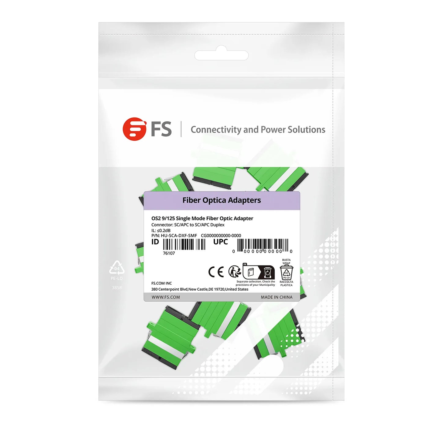 SC/APC to SC/APC Duplex OS2 Single Mode Fiber Optic Adapter/Coupler with Flange (10pcs/Pack)