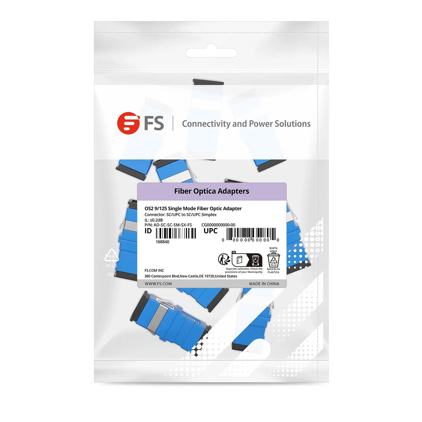 SC/UPC to SC/UPC Simplex OS2 Single Mode Fiber Optic Adapter/Coupler without Flange (10pcs/Pack)