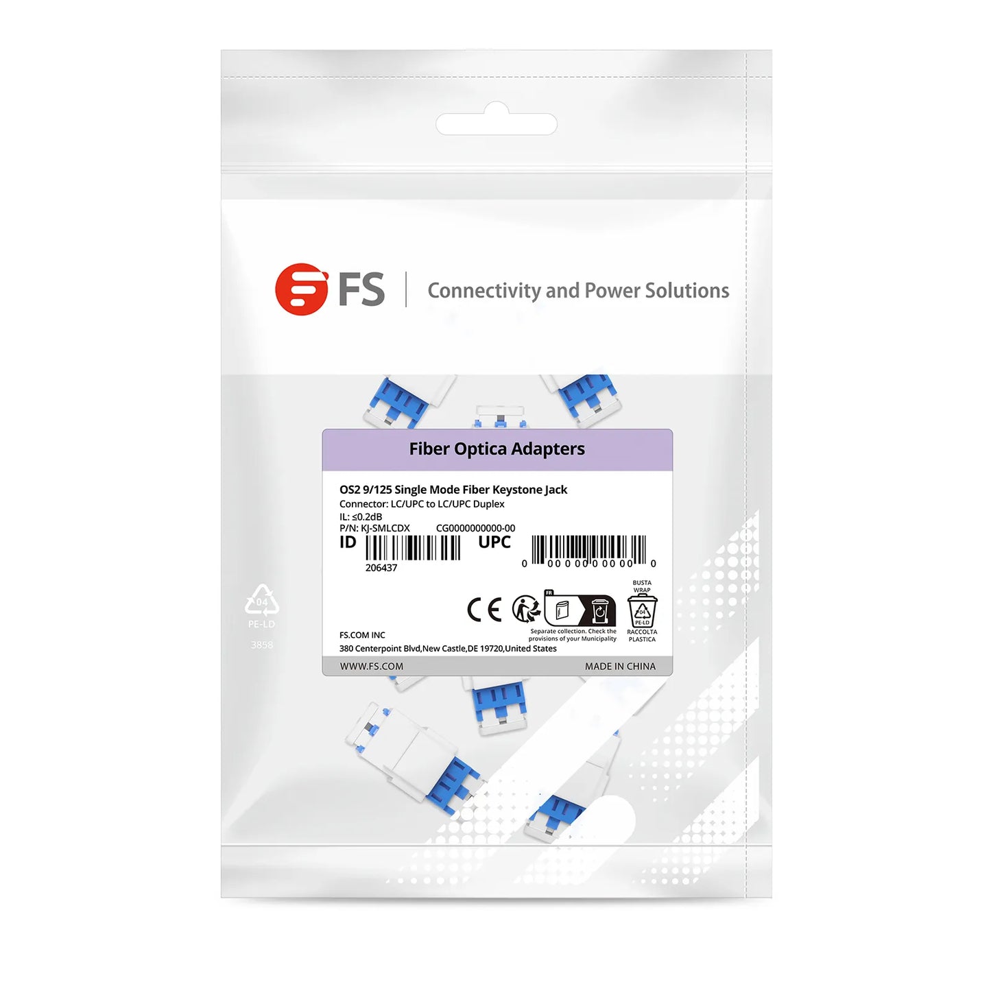 LC/UPC to LC/UPC Duplex Single Mode Fiber Keystone Jack, 10Pcs/Pack