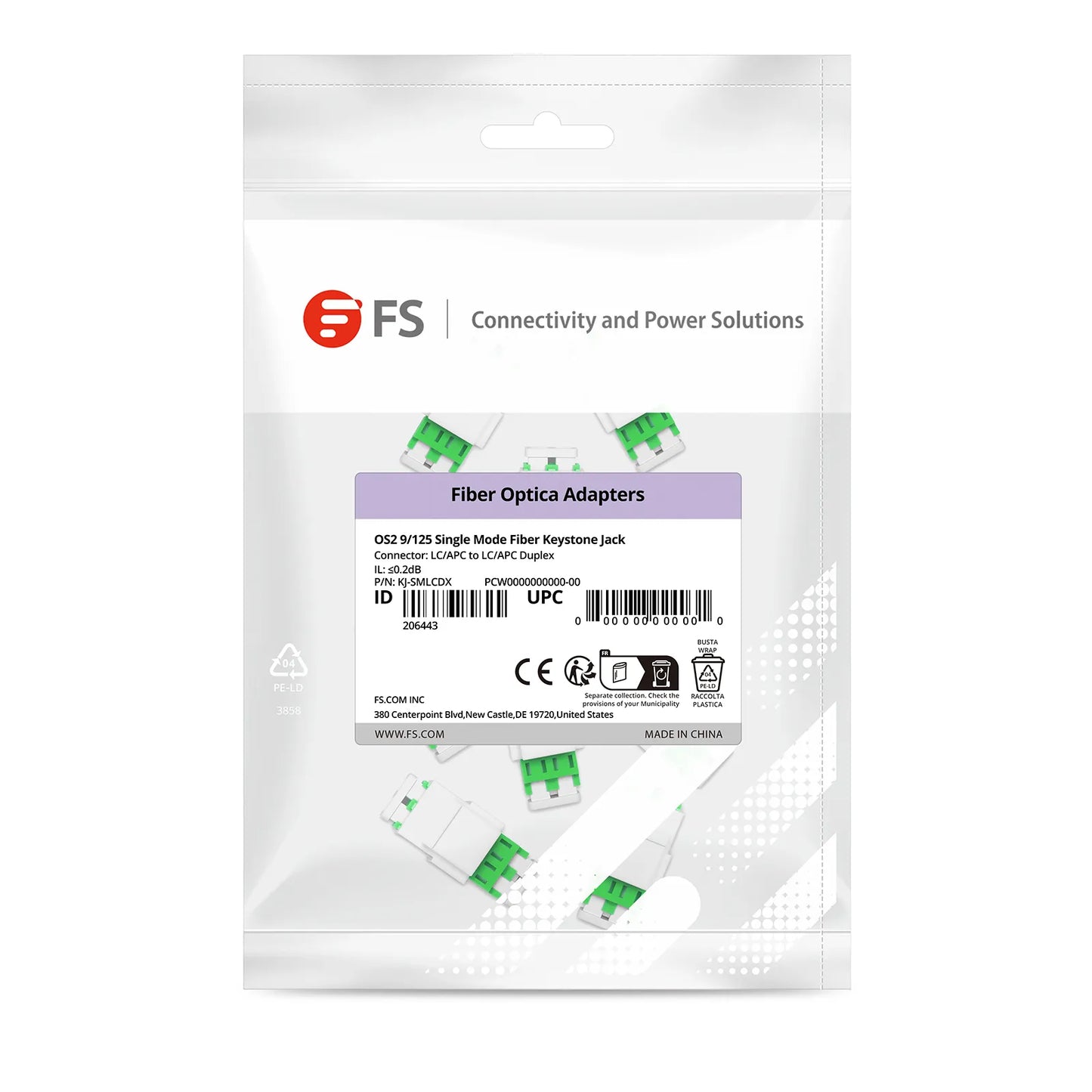 LC/APC to LC/APC Duplex Single Mode Fiber Keystone Jack, 10Pcs/Pack
