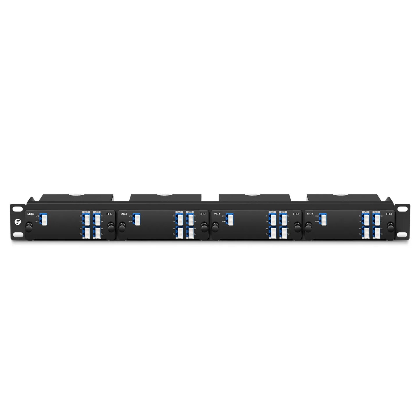 4 Channels LAN-WDM Mux Demux, 1295.56-1309.14nm, with Monitor Port, 2.8dB Typical IL, LC/UPC, Single Fiber, Side-A, High Density, FHD™ Plug-in Module