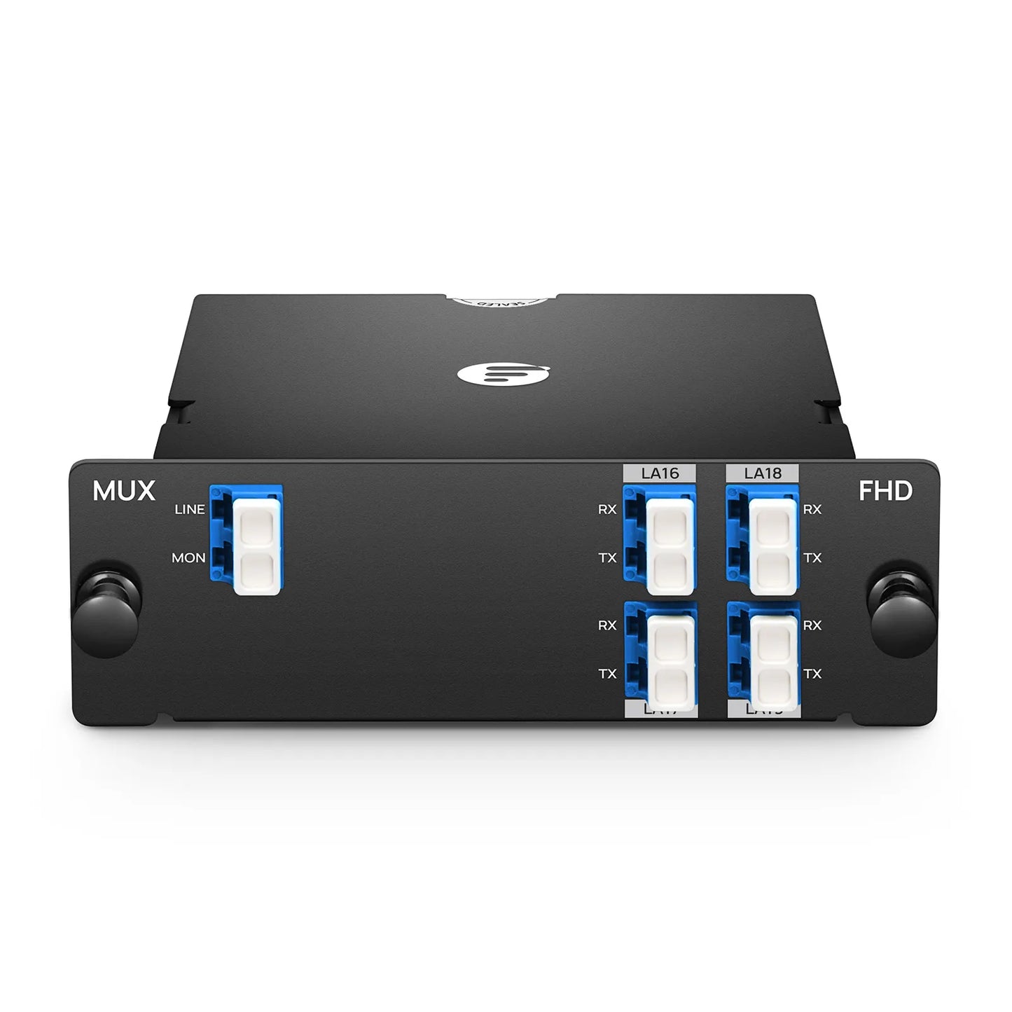 4 Channels LAN-WDM Mux Demux, 1273.55-1286.66nm, with Monitor Port, 2.8dB Typical IL, LC/UPC, Single Fiber, Side-B, High Density, FHD™ Plug-in Module