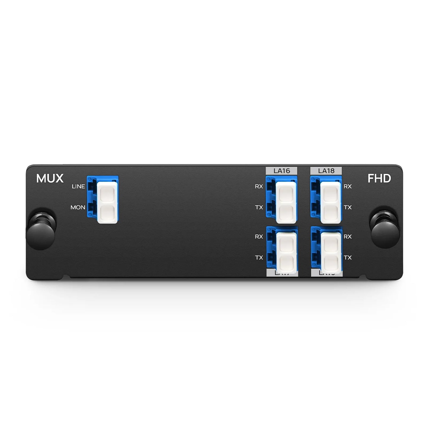 4 Channels LAN-WDM Mux Demux, 1273.55-1286.66nm, with Monitor Port, 2.8dB Typical IL, LC/UPC, Single Fiber, Side-B, High Density, FHD™ Plug-in Module