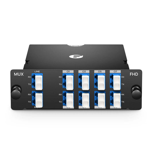 8 Channels O-band DWDM Mux Demux, 228.4-229.8THz, with Monitor Port, 3.0dB Typical IL, LC/UPC, Dual Fiber, High Density, FHD™ Plug-in Module