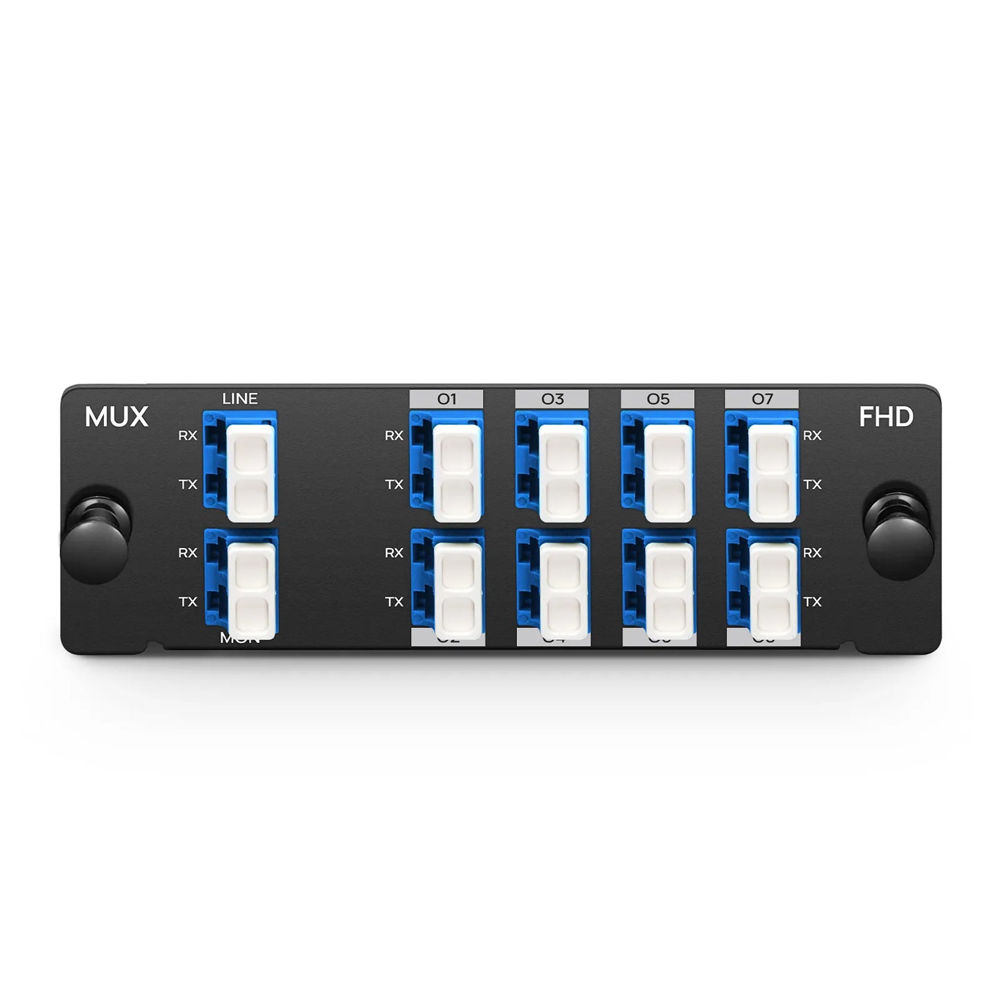 8 Channels O-band DWDM Mux Demux, 228.4-229.8THz, with Monitor Port, 3.0dB Typical IL, LC/UPC, Dual Fiber, High Density, FHD™ Plug-in Module