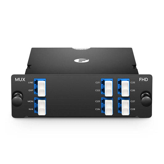 8 Channels DWDM Mux or Demux, 100GHz C21-C28, with Monitor and Expansion Port, 2.75dB Typical IL, LC/UPC, Single Fiber, High Density, FHD™ Plug-in Module