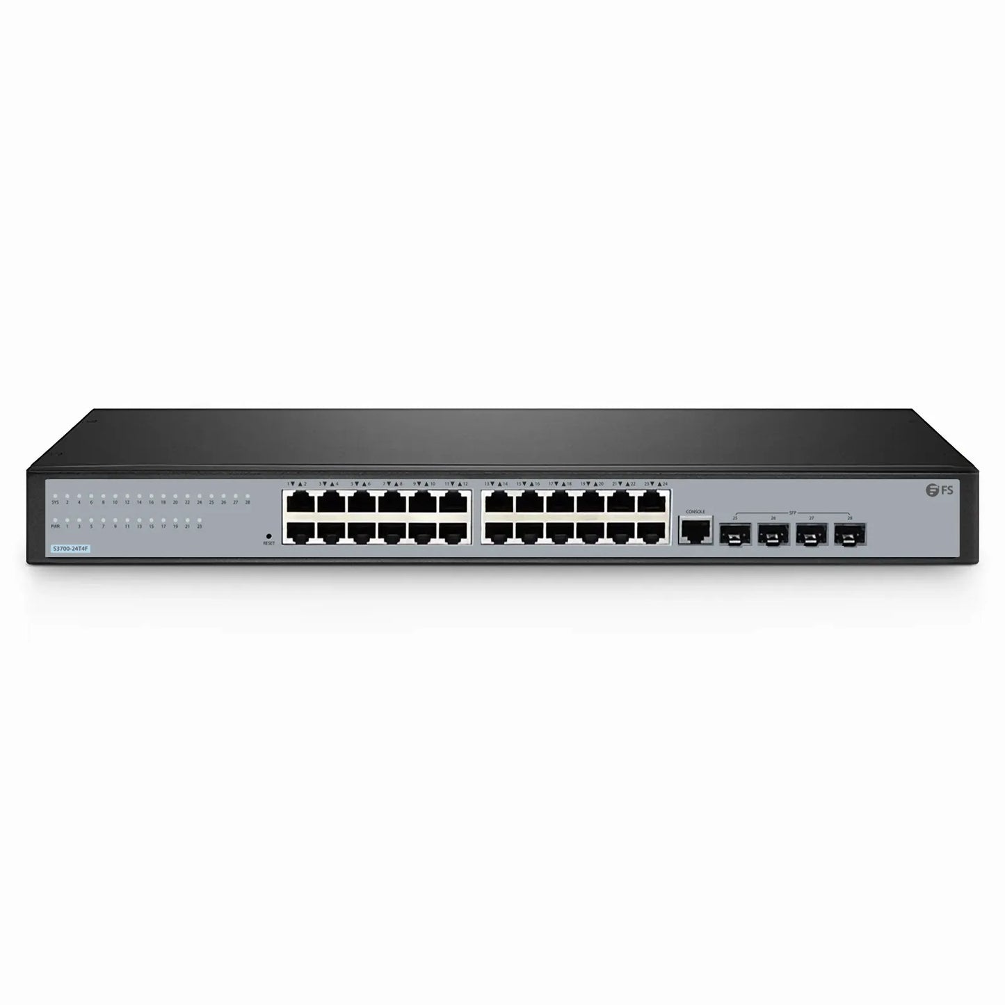 S3700-24T4F, 24-Port Gigabit Ethernet L2+ Switch, 24 x Gigabit RJ45, with 4 x 1Gb SFP Uplinks, Fanless
