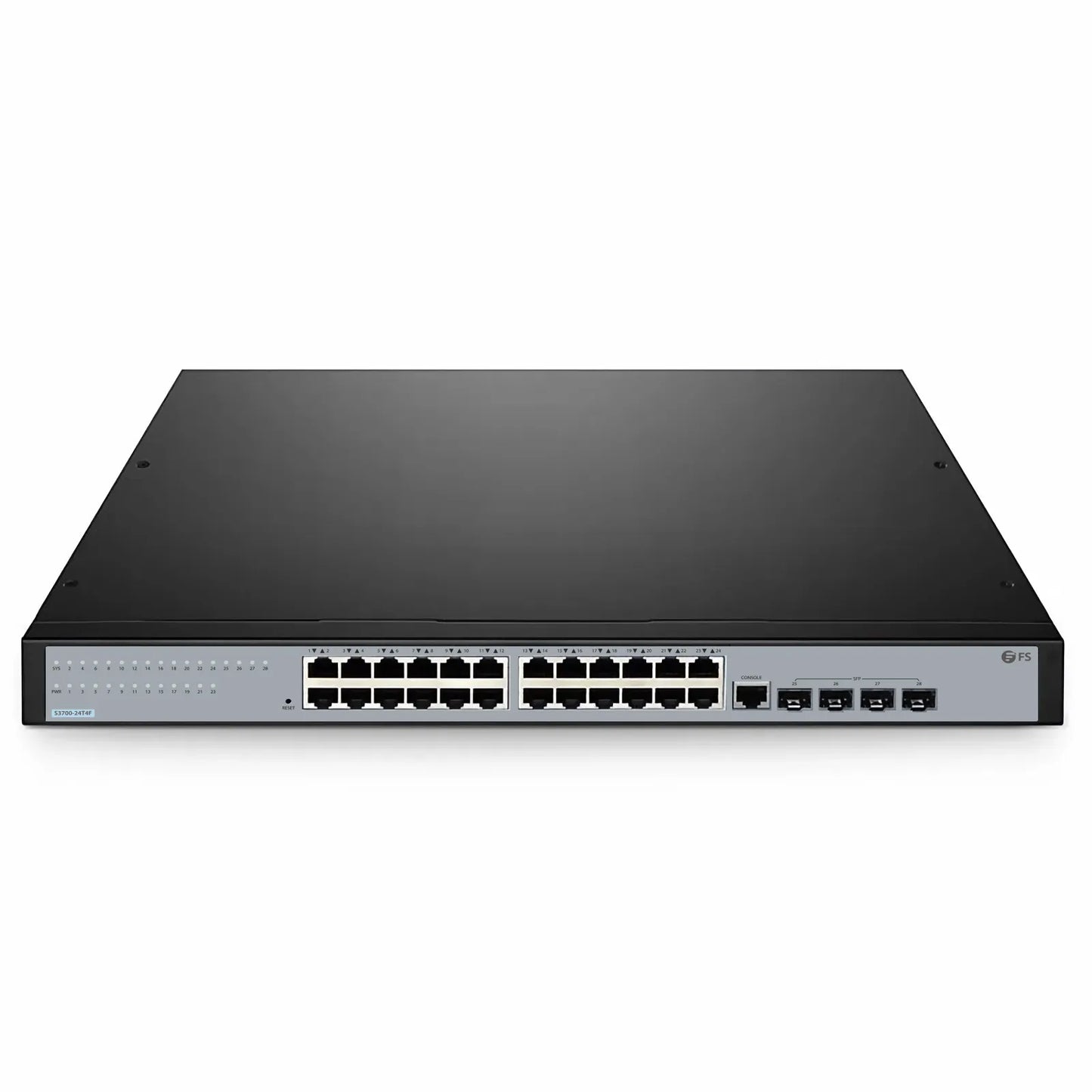 S3700-24T4F, 24-Port Gigabit Ethernet L2+ Switch, 24 x Gigabit RJ45, with 4 x 1Gb SFP Uplinks, Fanless