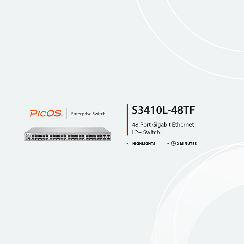 S3410L-48TF, 48-Port Ethernet L2+ Switch, 48 x Gigabit RJ45, with 4 x 1Gb SFP Uplinks, PicOS®, Support MLAG, Broadcom Chip