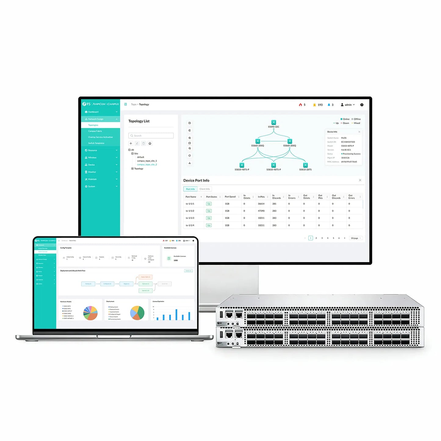 S5890-32C, 32-Port Ethernet L3 Switch, 32 x 100Gb QSFP28, PicOS®, Support MLAG, Broadcom Chip
